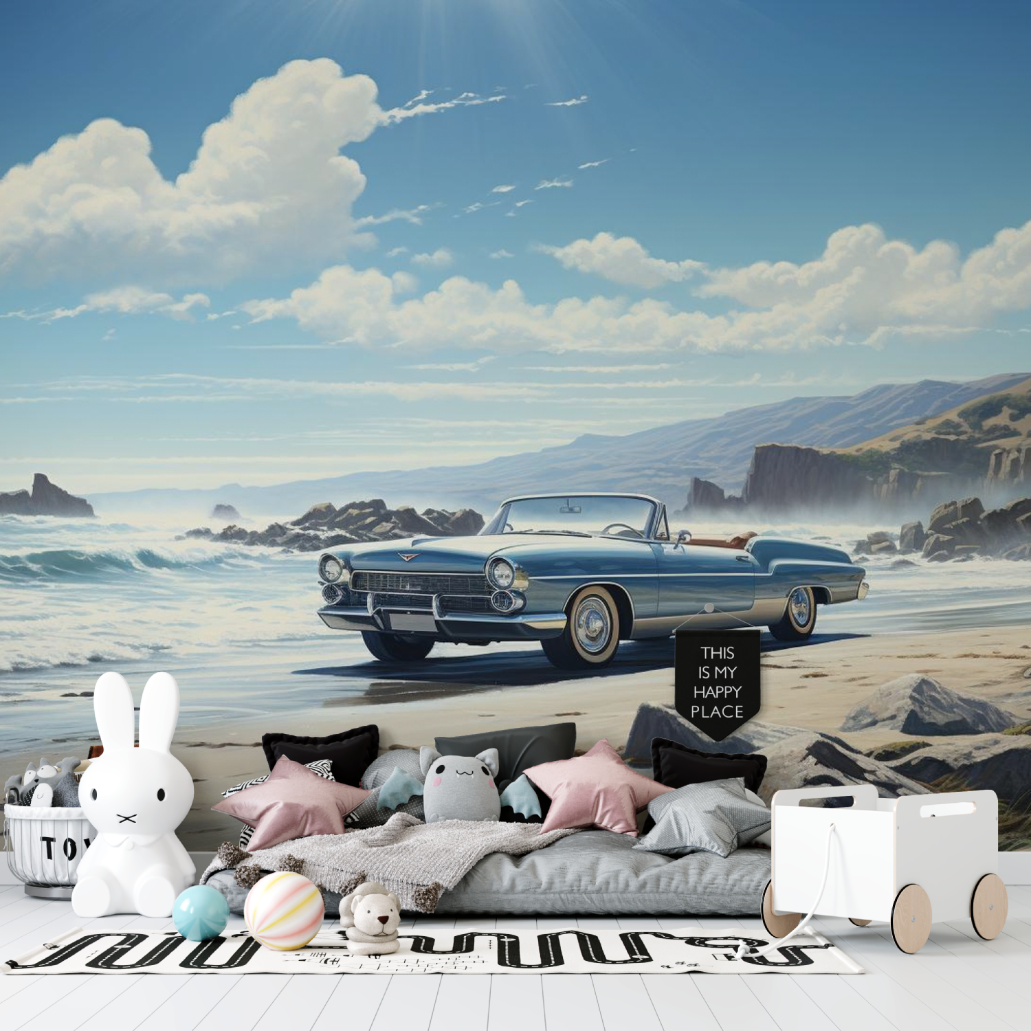 Papier peint bleue voiture cubaine tapisserie garcon