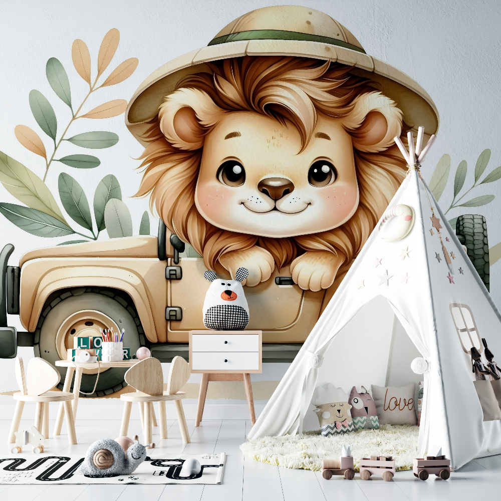 Papier peint lion safari enfant chambre bebe