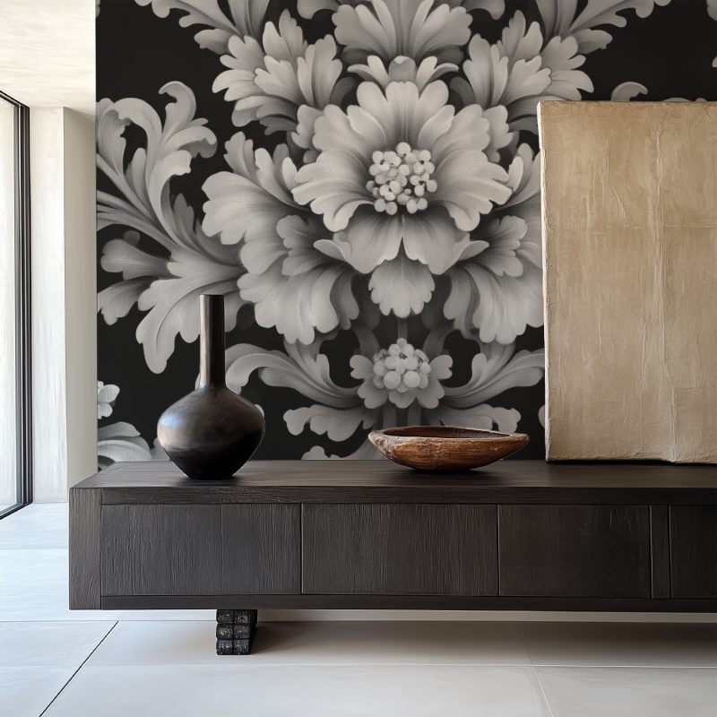 Papier peint vintage gris et blanc salle manger papier