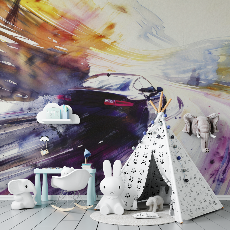 Papier peint voiture aquarelle design tapisserie murs