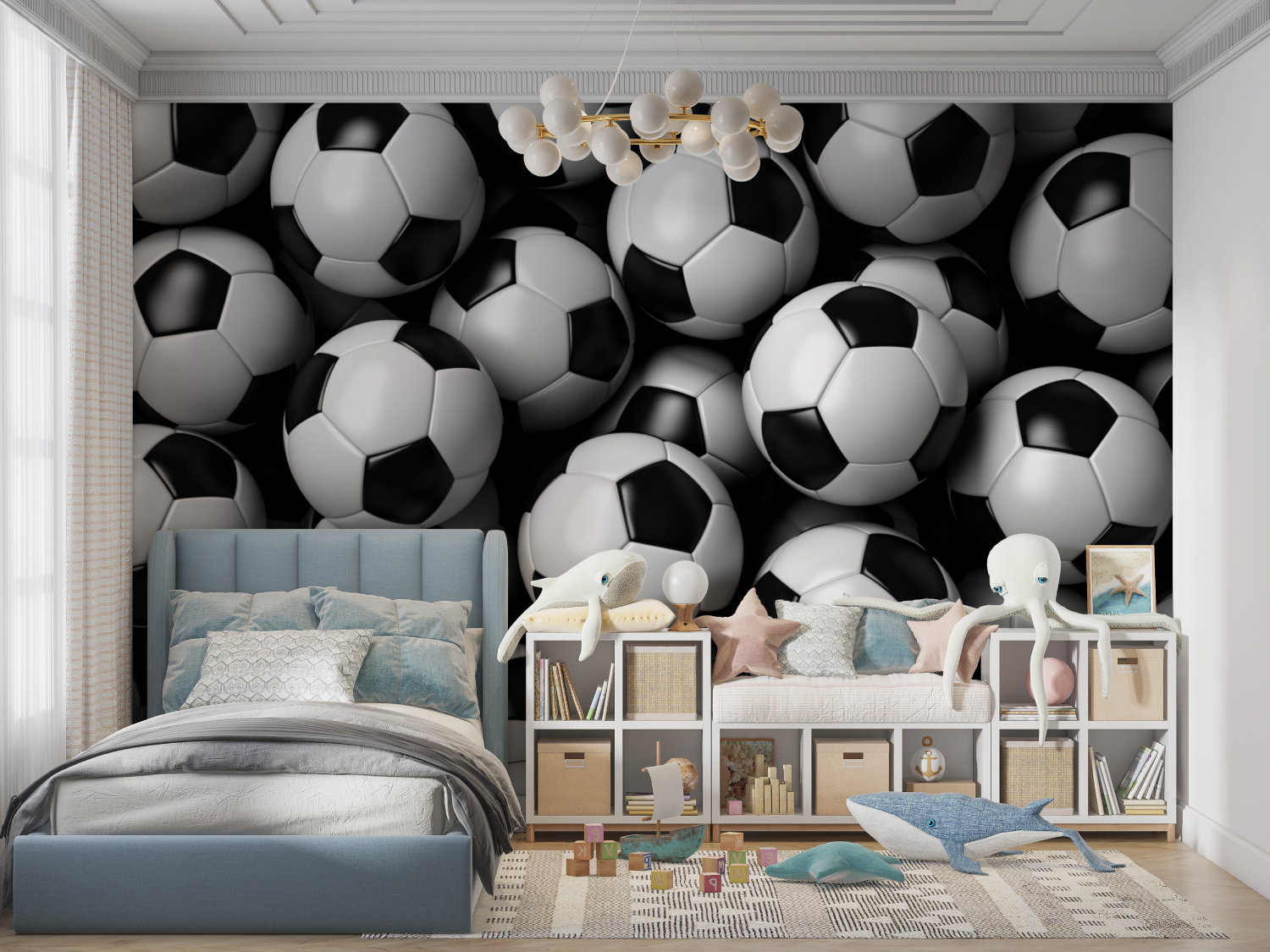 Papiers peint illusion ballon de foot panoramique garcon