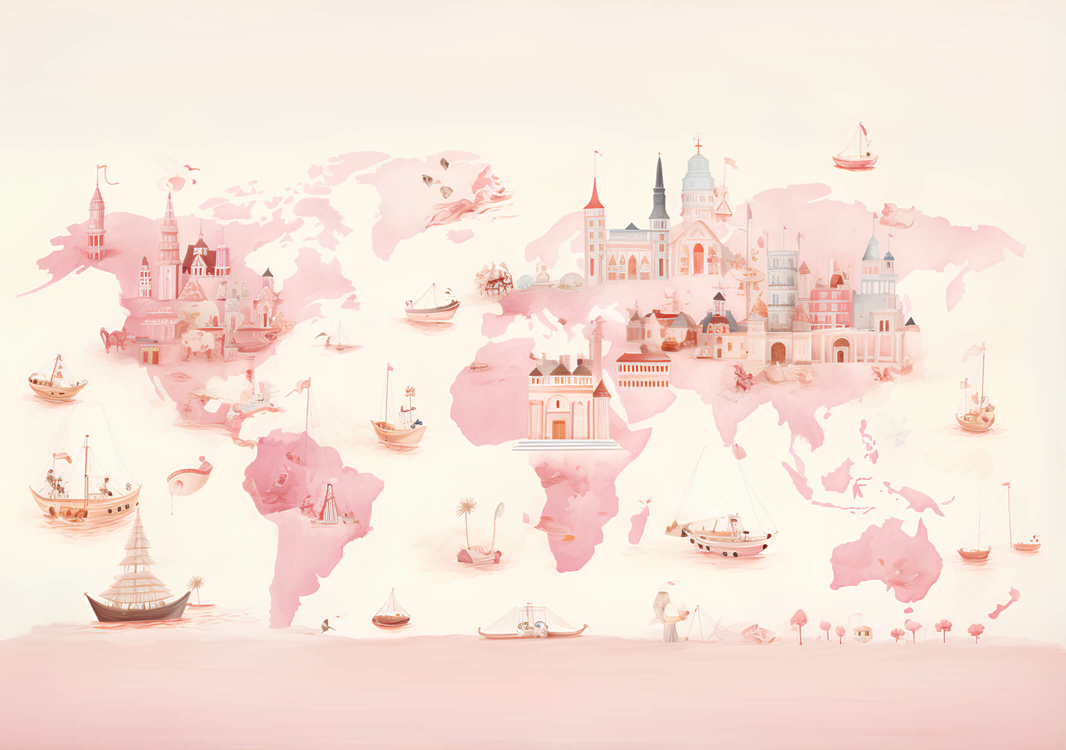 Papier Peint Carte Du Monde Rose Fille