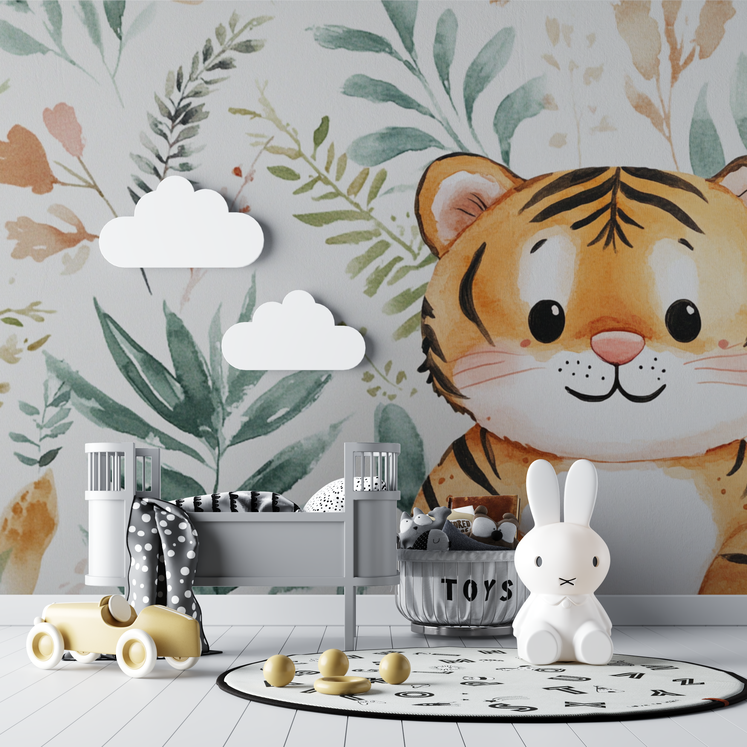 Papier peint tigre scandinave bebe tipi