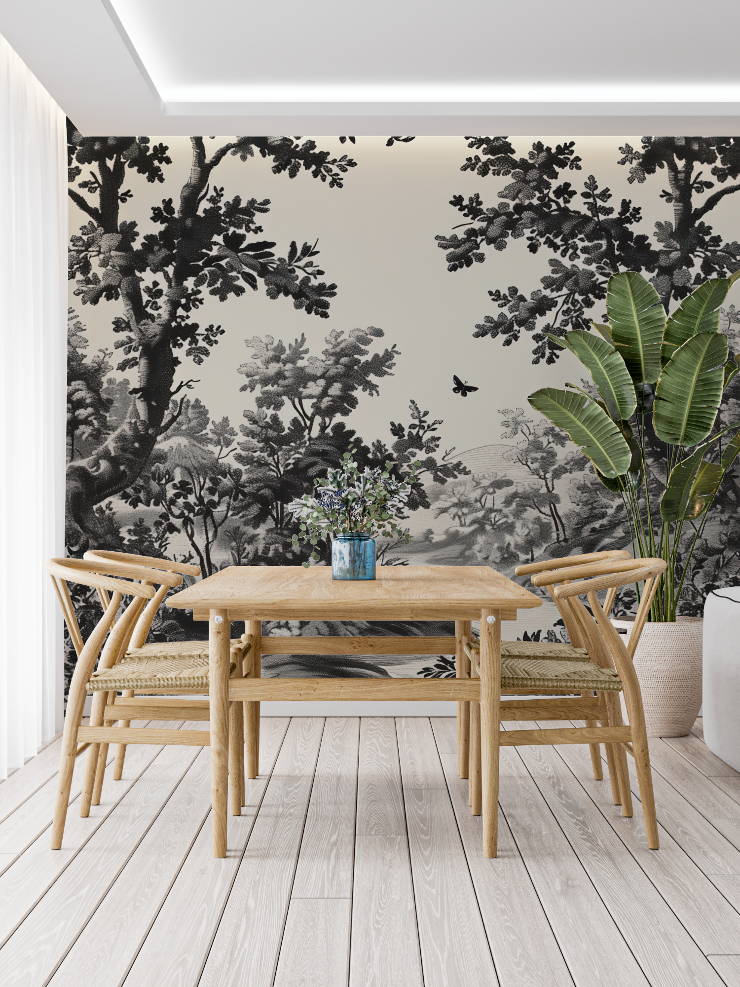 Papier Peint Toile De Jouy Paysage Noir Blanc - panoramique tendance