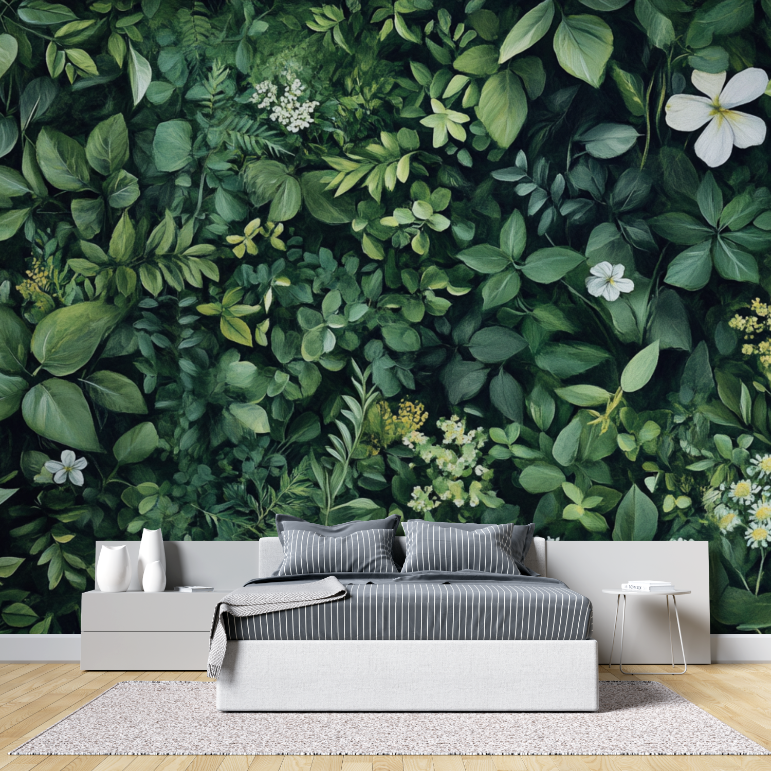 Papier peint trompe l oeil vegetal tete de lit