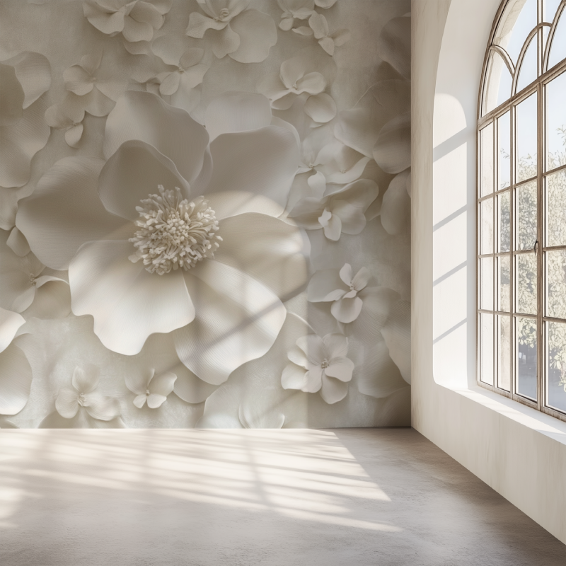Papier peint fleur blanche 3d mur simple