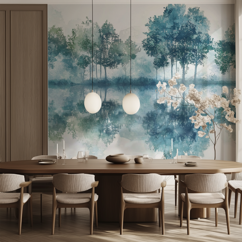 Papier peint arbre mer salle manger tendance