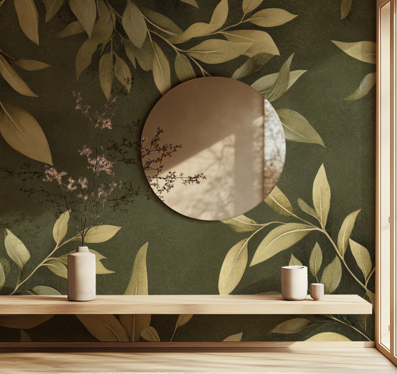 Papier peint vintage motif feuille miroir