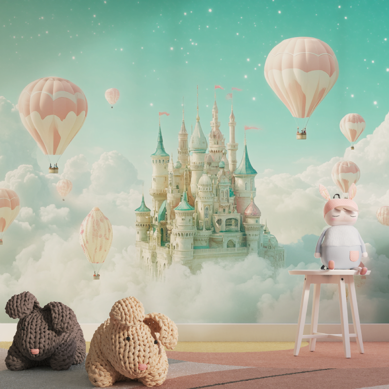 Papier peint princesse ciel ver...teau tapisserie pour fille