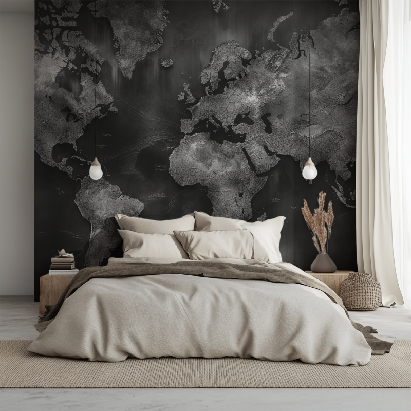 Papier peint carte du monde pour bureau lit 1234