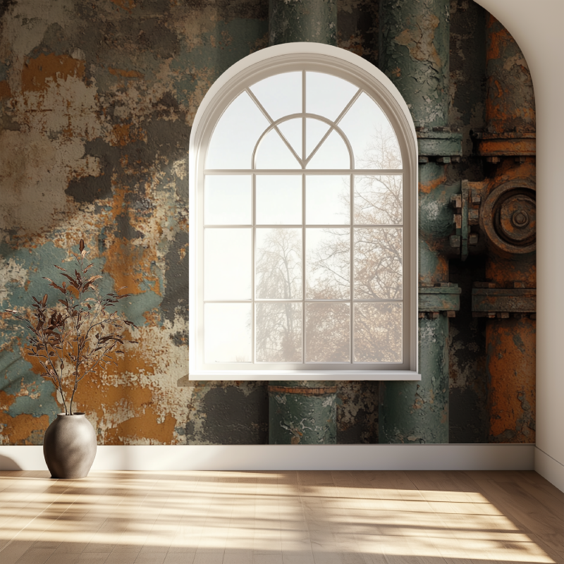 Papier peint vintage tuyaux fenetre papier