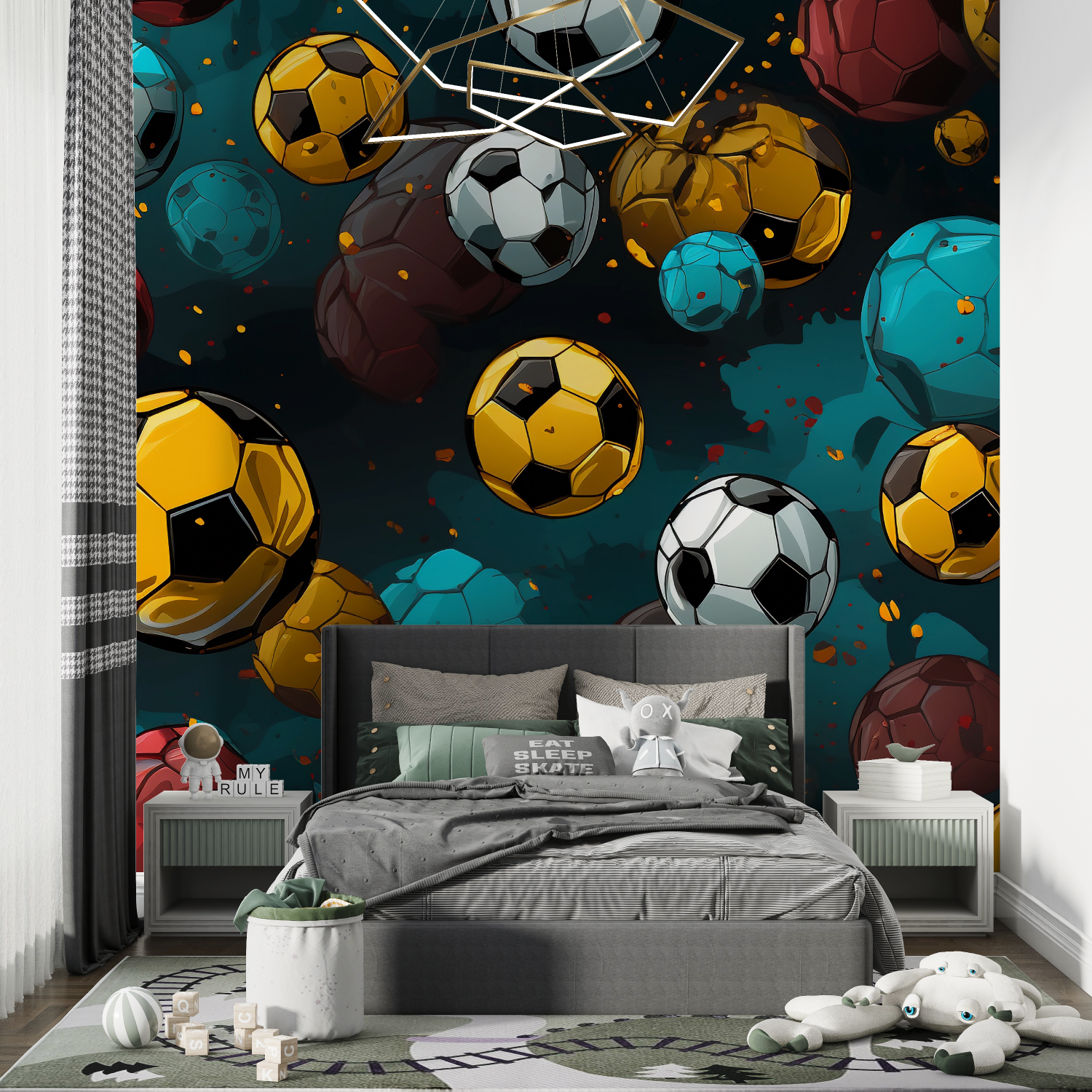 Papier peint ballons de foot chambre de garcon