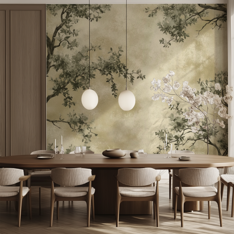 Papier peint arbre vintage salle manger tendance