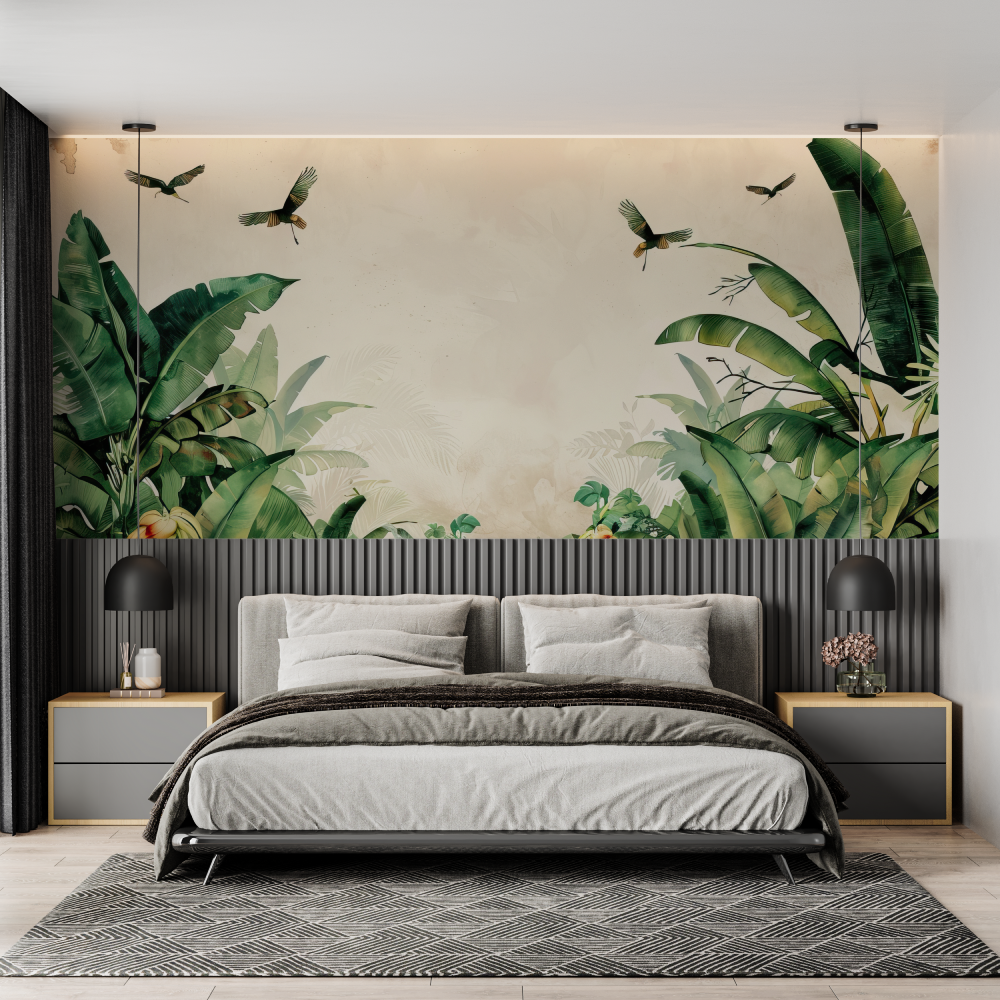 Papier peint aquarelle jungle panoramique chambre adulte