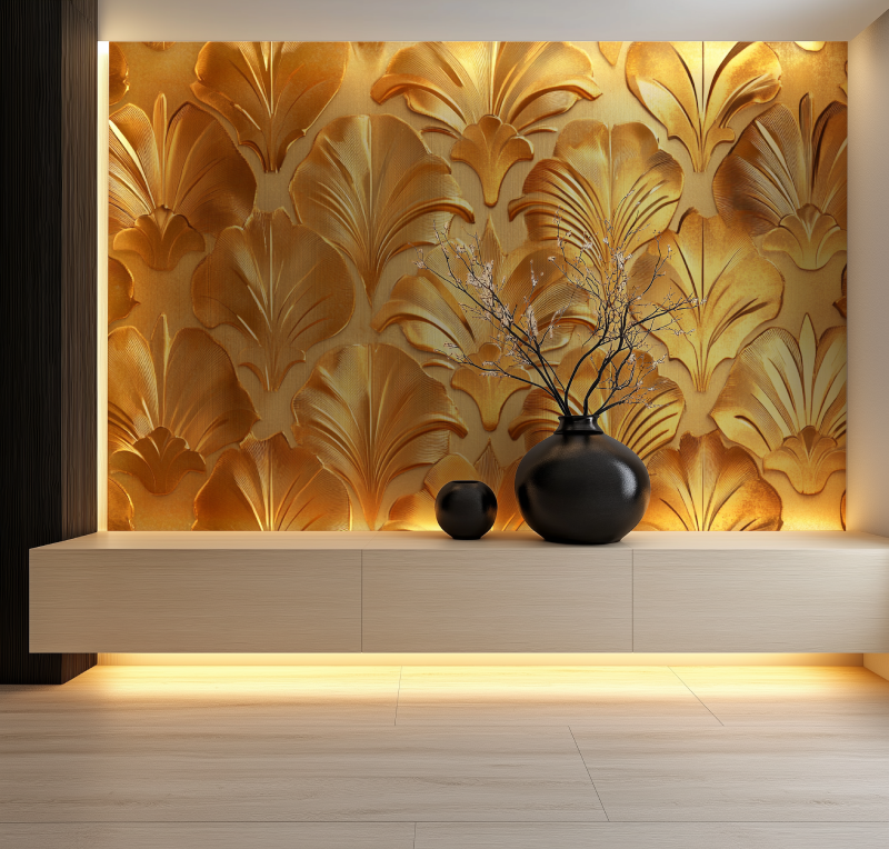 Papier peint vintage or salon neon