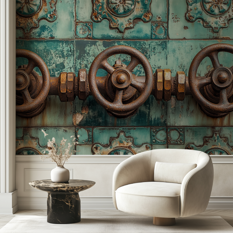 Papier peint vintage motif tuyaux chaise tendance