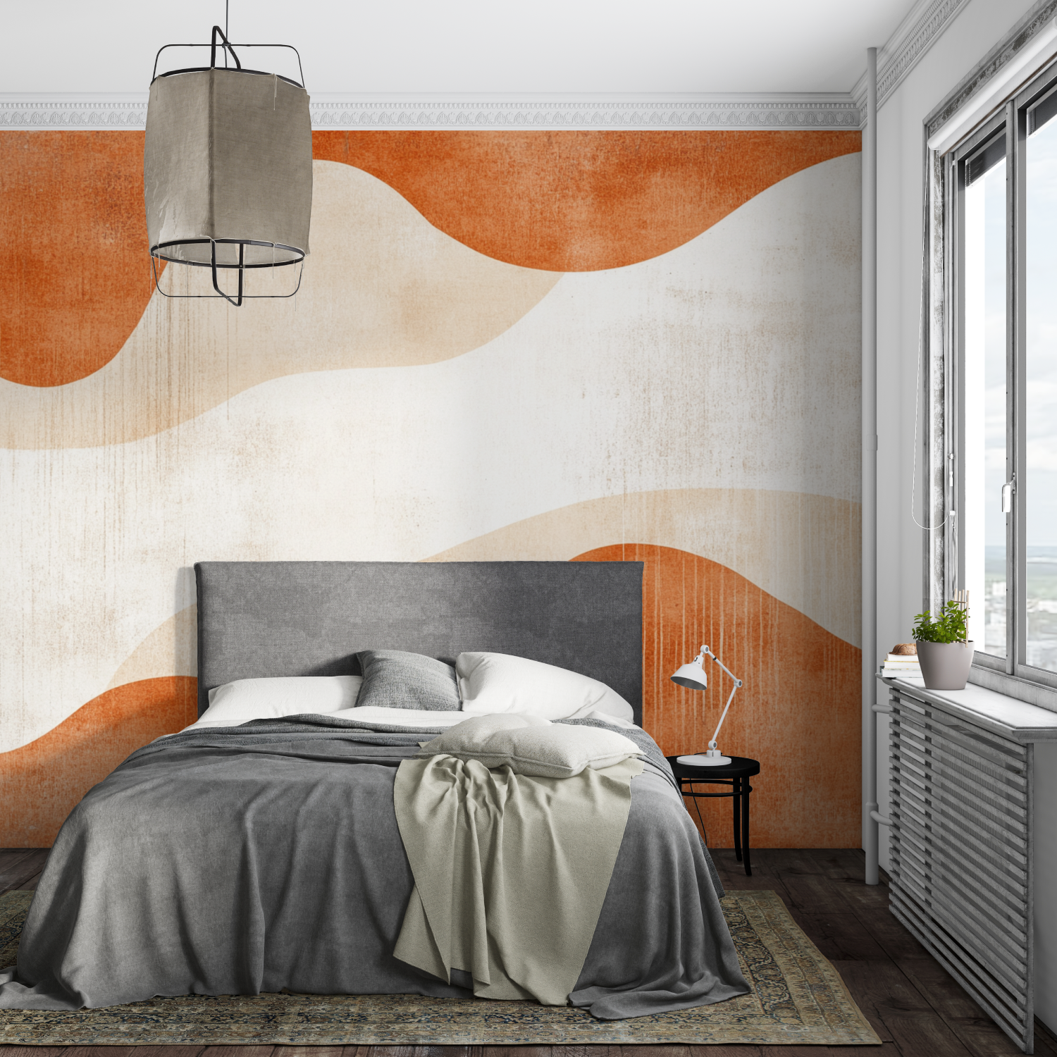 Papier peint terracotta panoramique abstrait salon mural