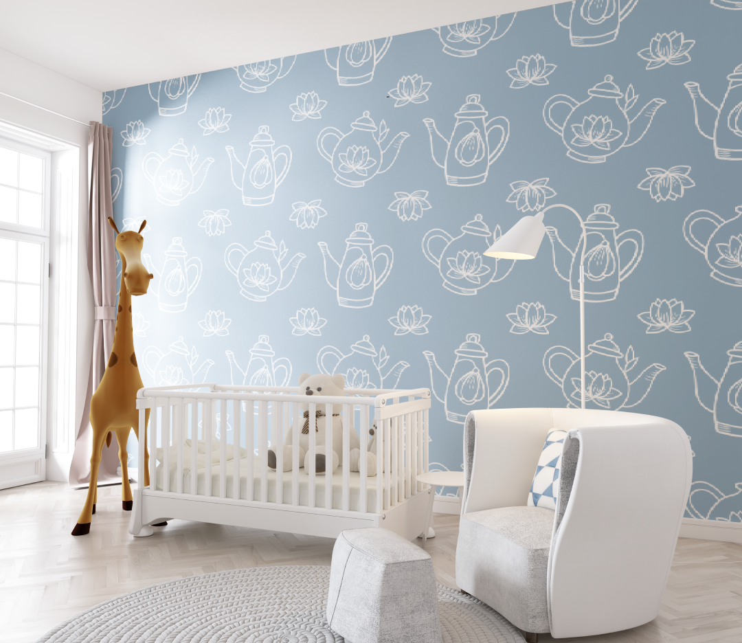 Papier peint Chambre bébé monochrome bleu - chambre de bebe