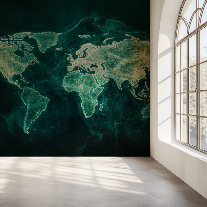 Papier peint carte du monde verte mur simple