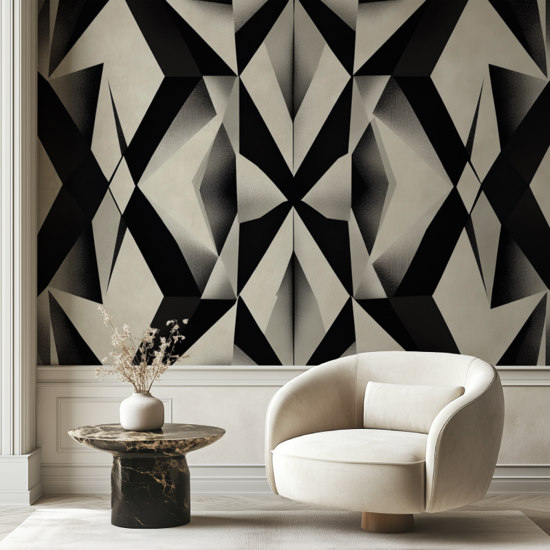 Papier peint vintage noir et gris formes geo chaise tendance