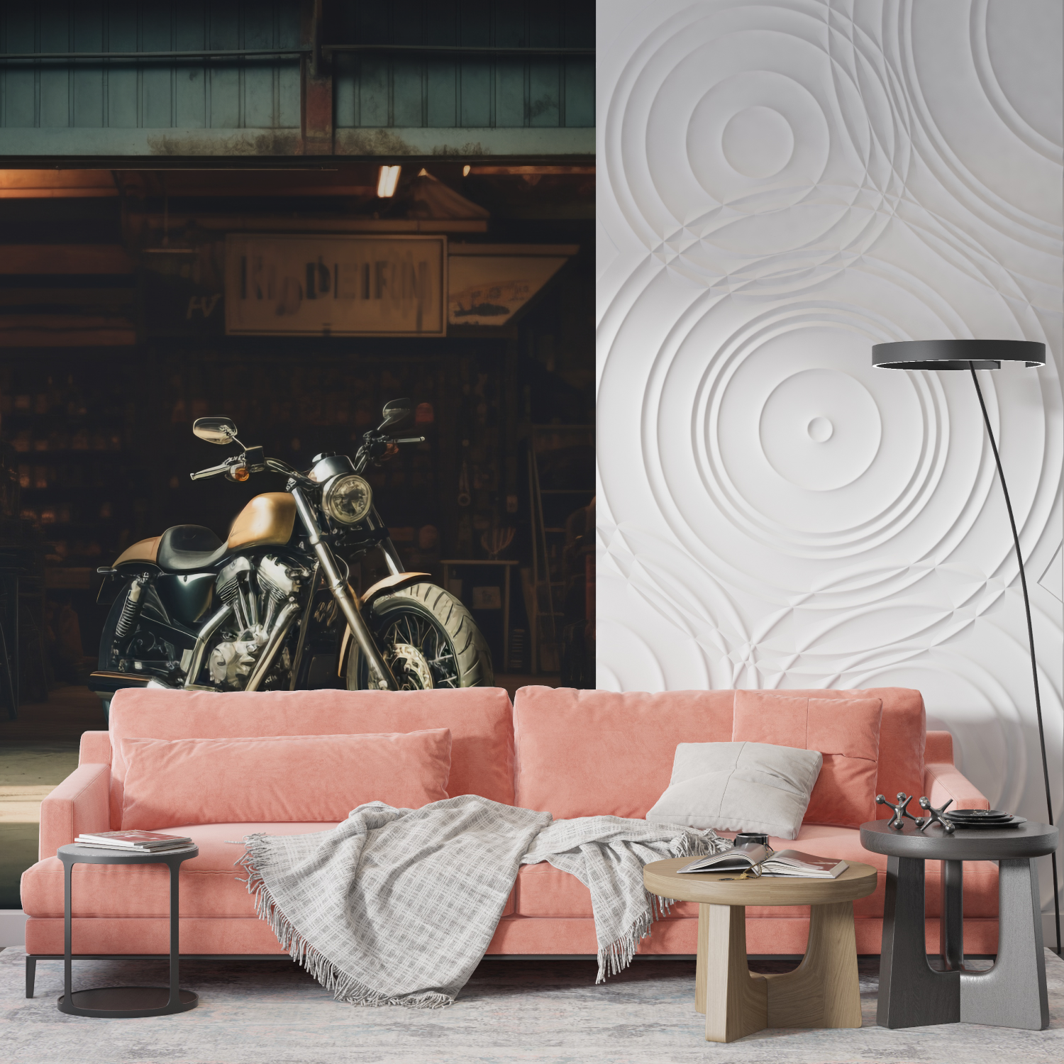 Papier peint moto harley davidson garage mur