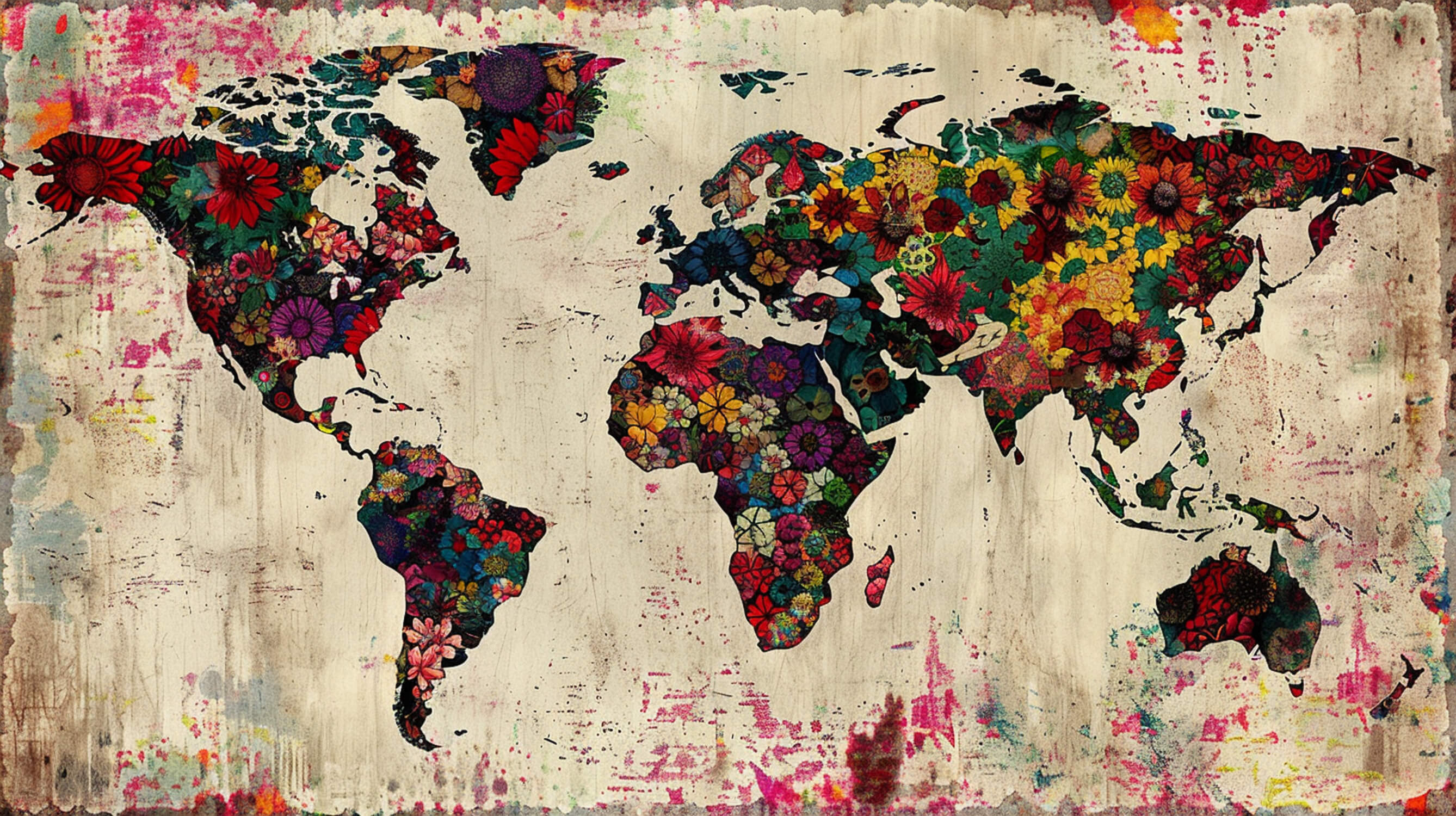 Papier Peint Carte Du Monde Fleurie