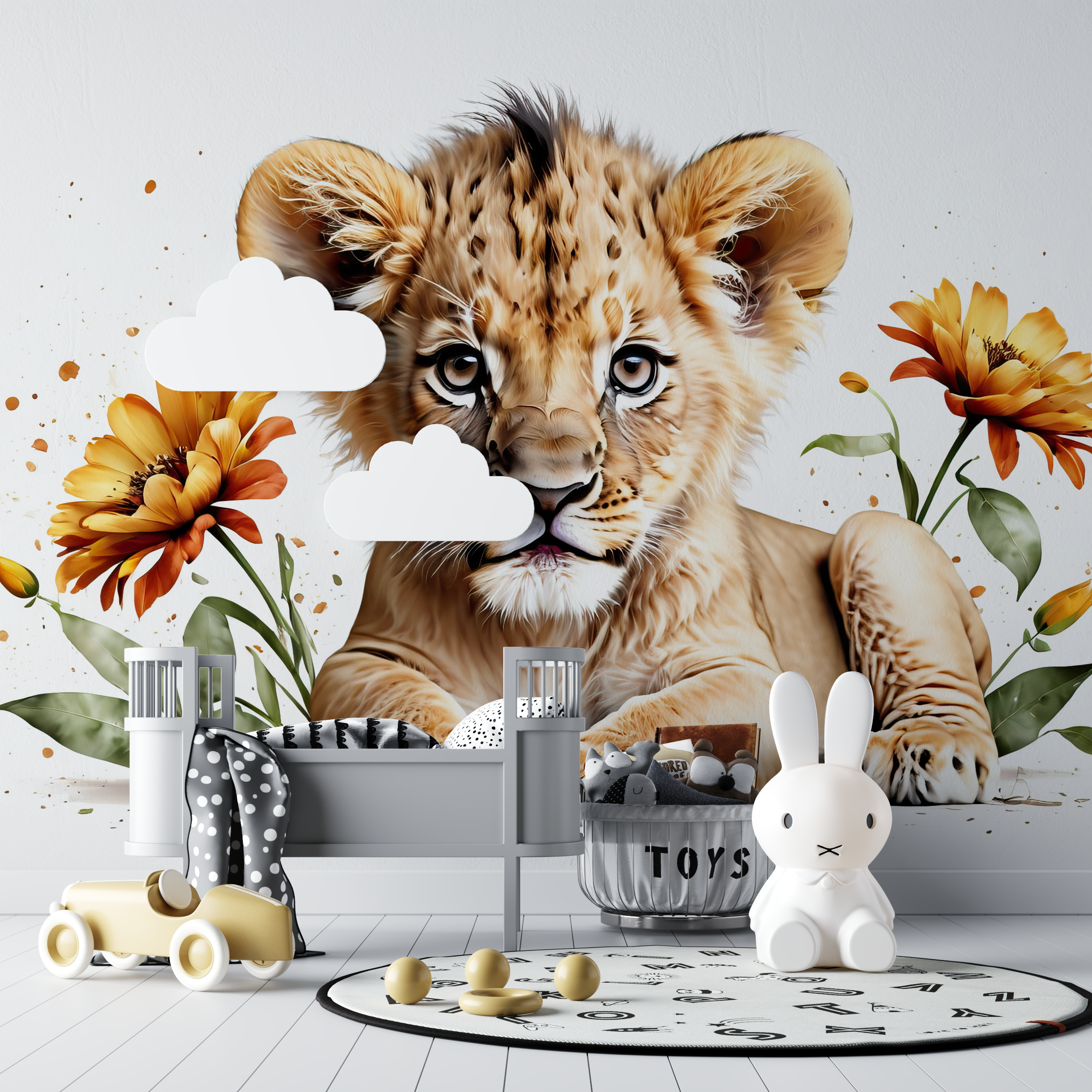 Papier peint lion pastel bebe tipi