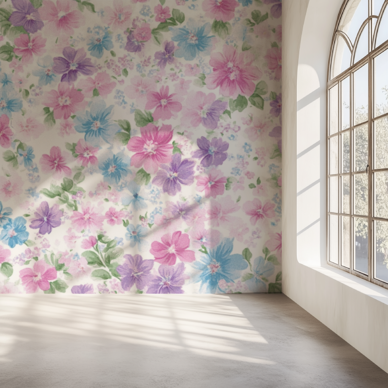 Papier peint fleur librty mur simple