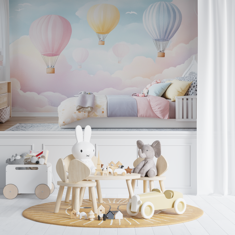 Papier peint montgolfiere et ci...crepuscule chambre de bebe