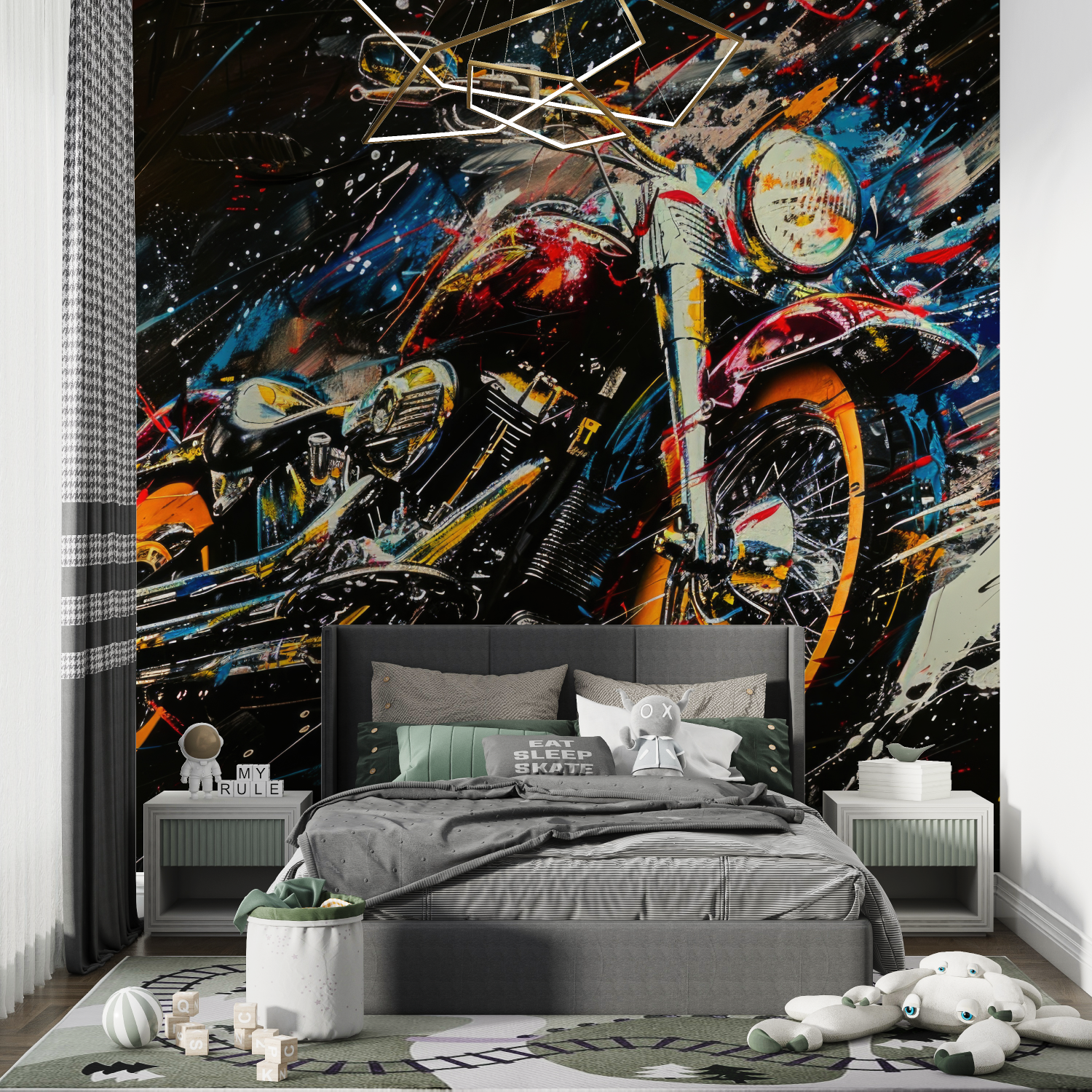 Papier peint moto casque dore dessin chambre de garcon