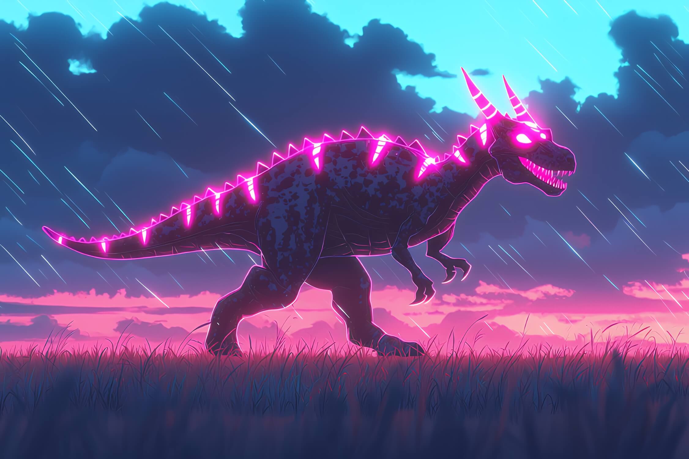 Papier Peint Dinosaure Néon Rose