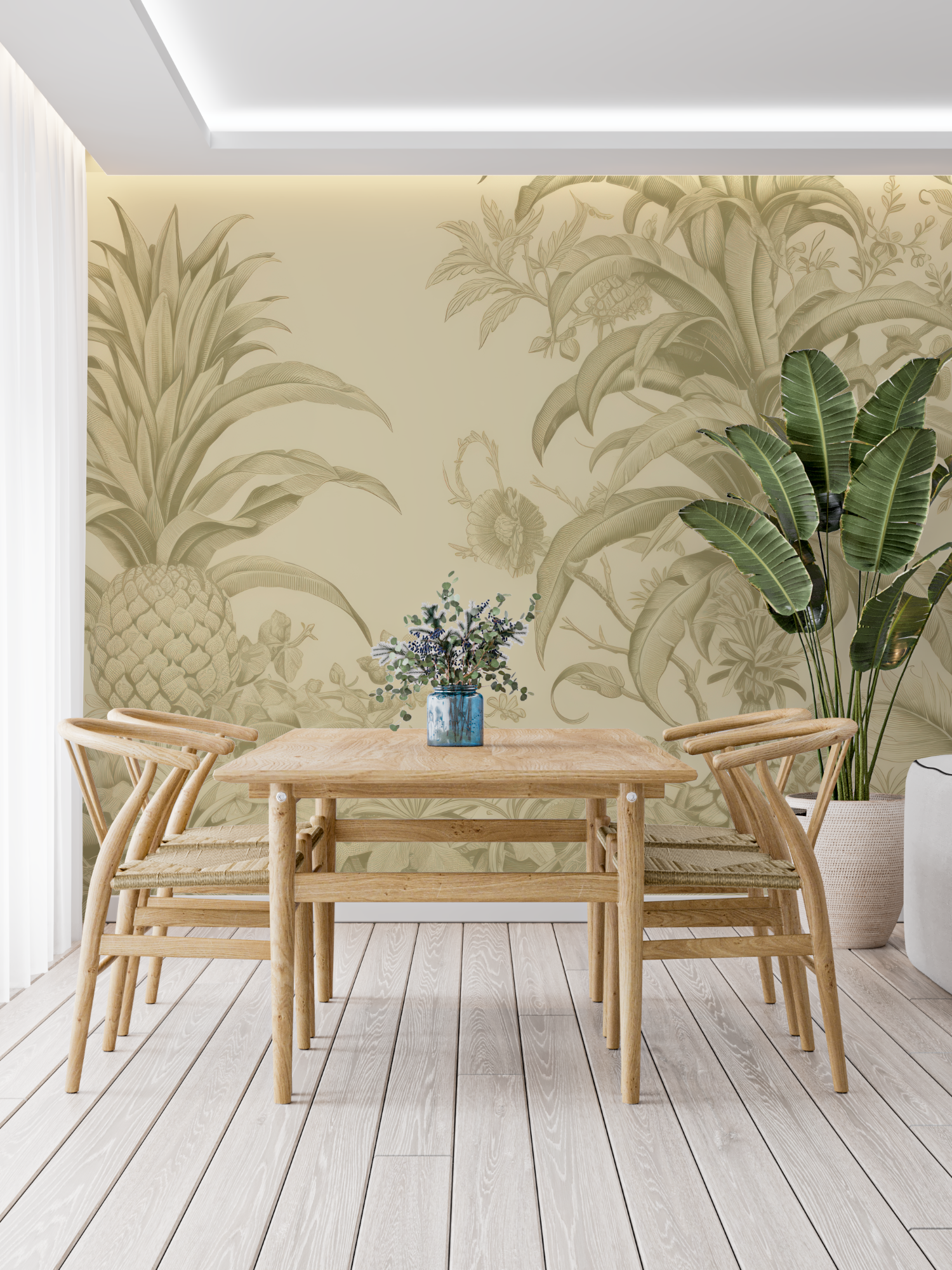 Papier Peint Toile De Jouy Ananas Jaune - panoramique tendance