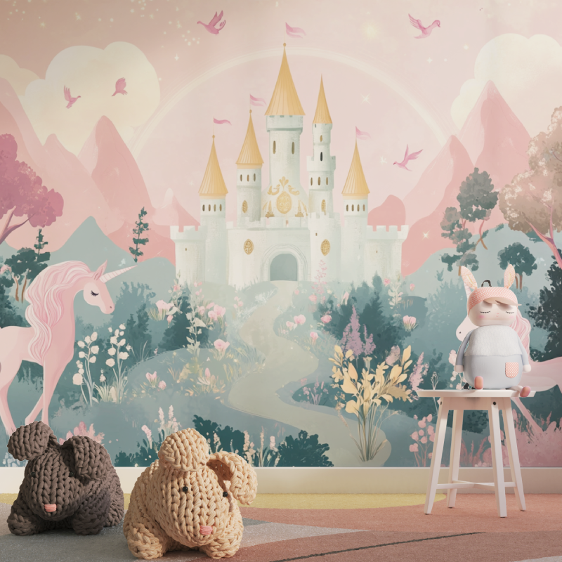 Papier peint licorne arc en ciel tapisserie pour fille