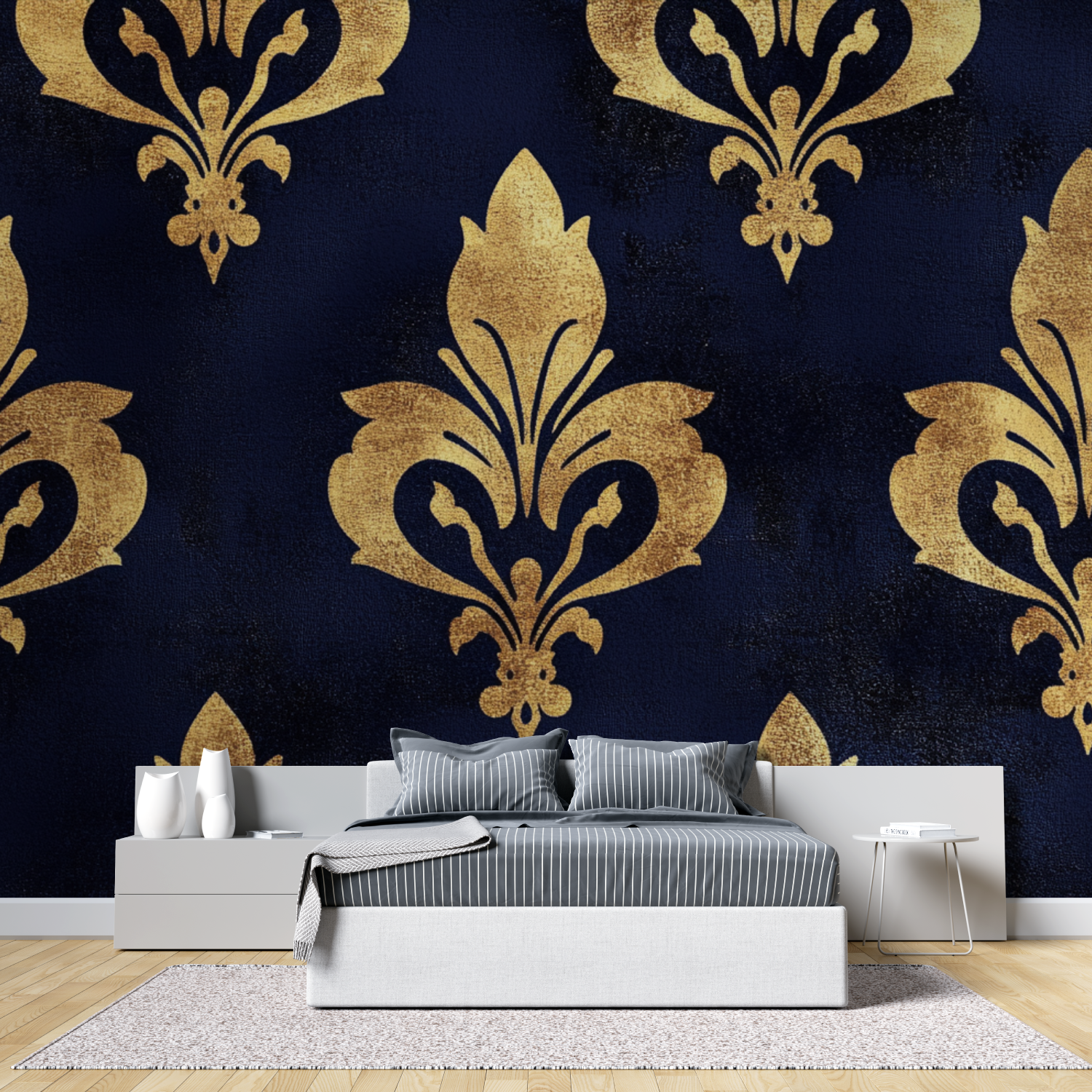 Papier peint fleur de lys fond tete de lit