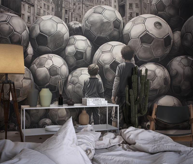 Papiers peint foot noir et blanc illusion chambre dado1