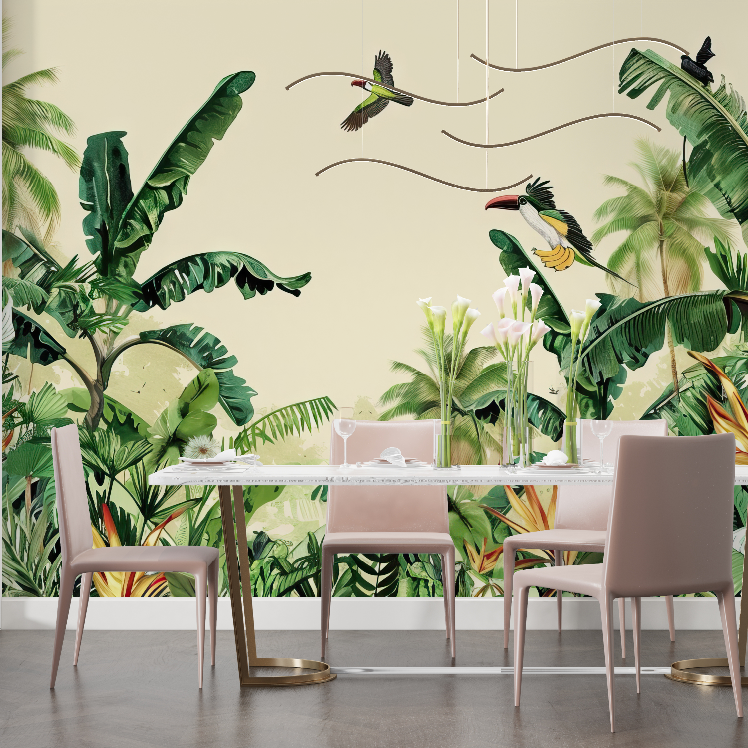 Papier peint aquarelle chambre jungle salon