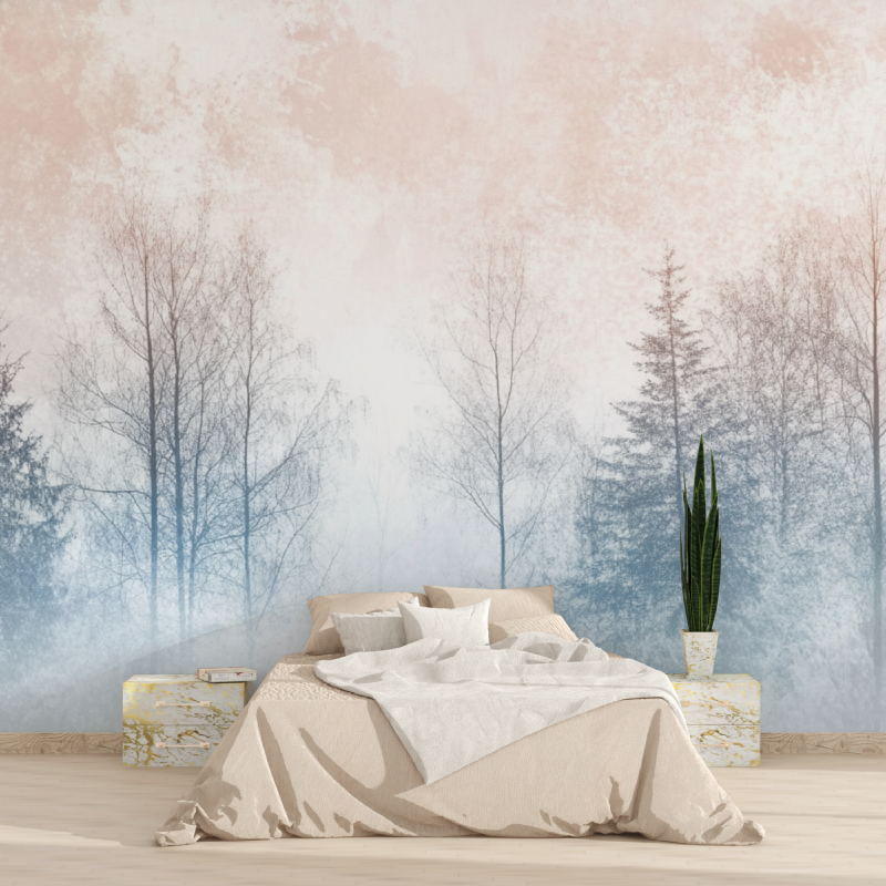 Papier peint aquarelle arbres pastel tapisserie 2025