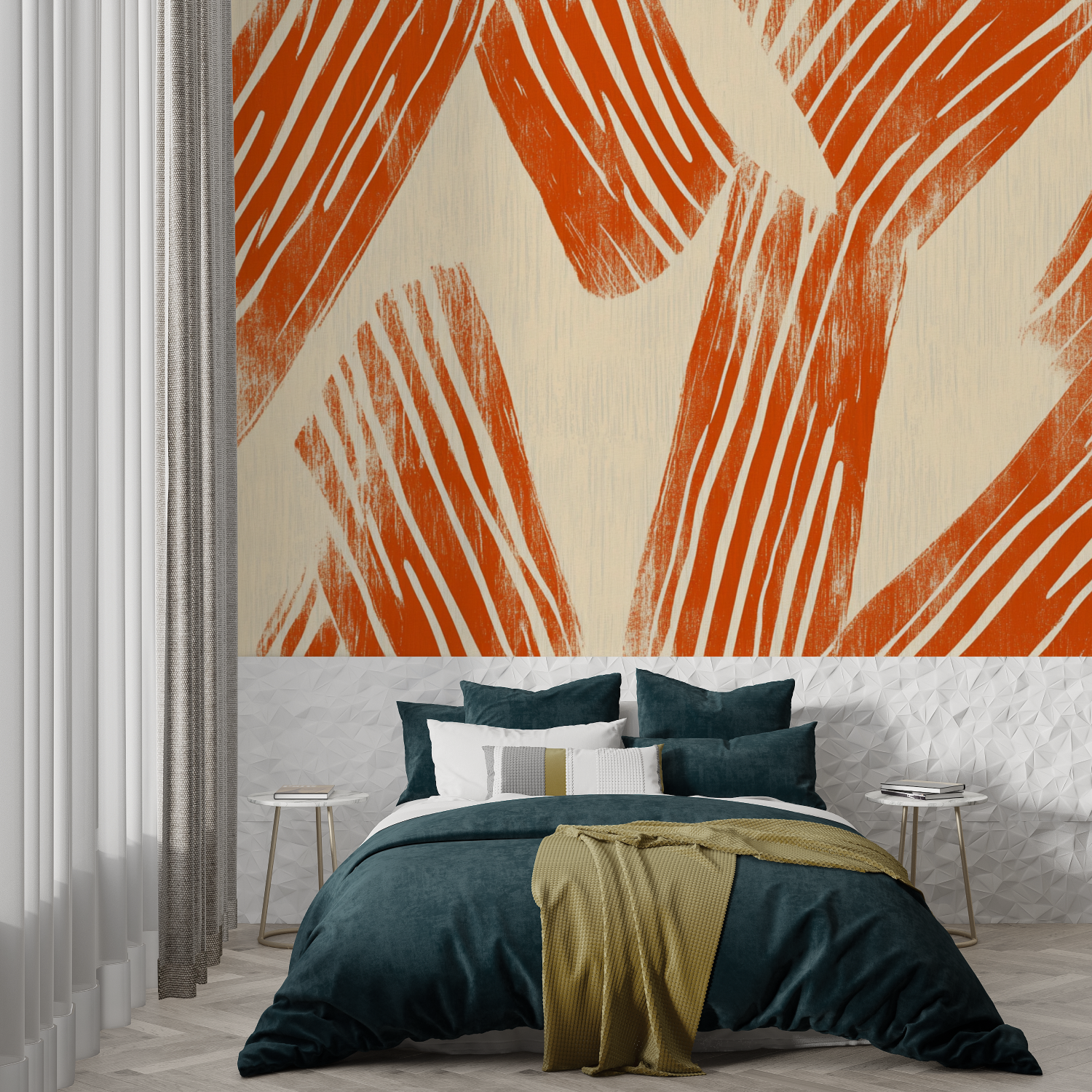 Papier peint terracotta et beige abstraits trompe loeil