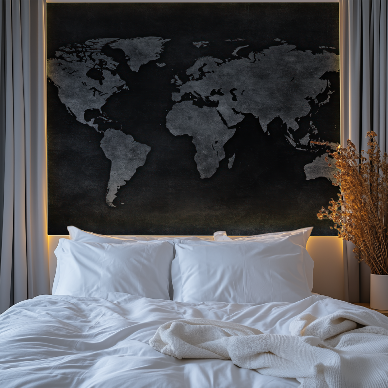 Papier peint carte du monde gris anthracite chambre tendanc