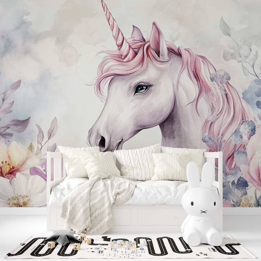 Papier peint mural licorne fleur murale tapisserie fille