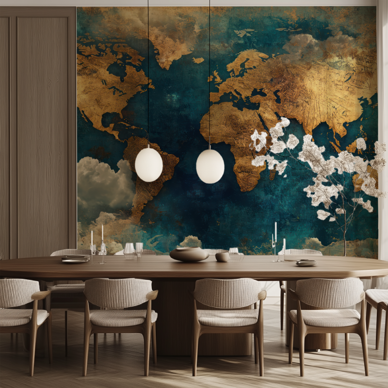 Papier peint carte du monde geante salle manger tendance