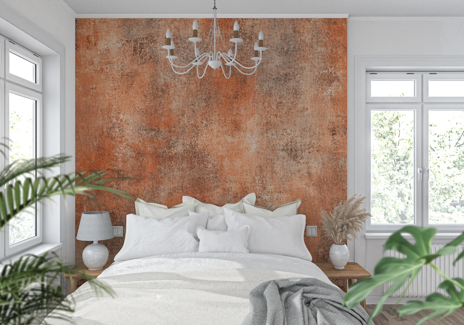 Papier peint terracotta texture lin tendance mur