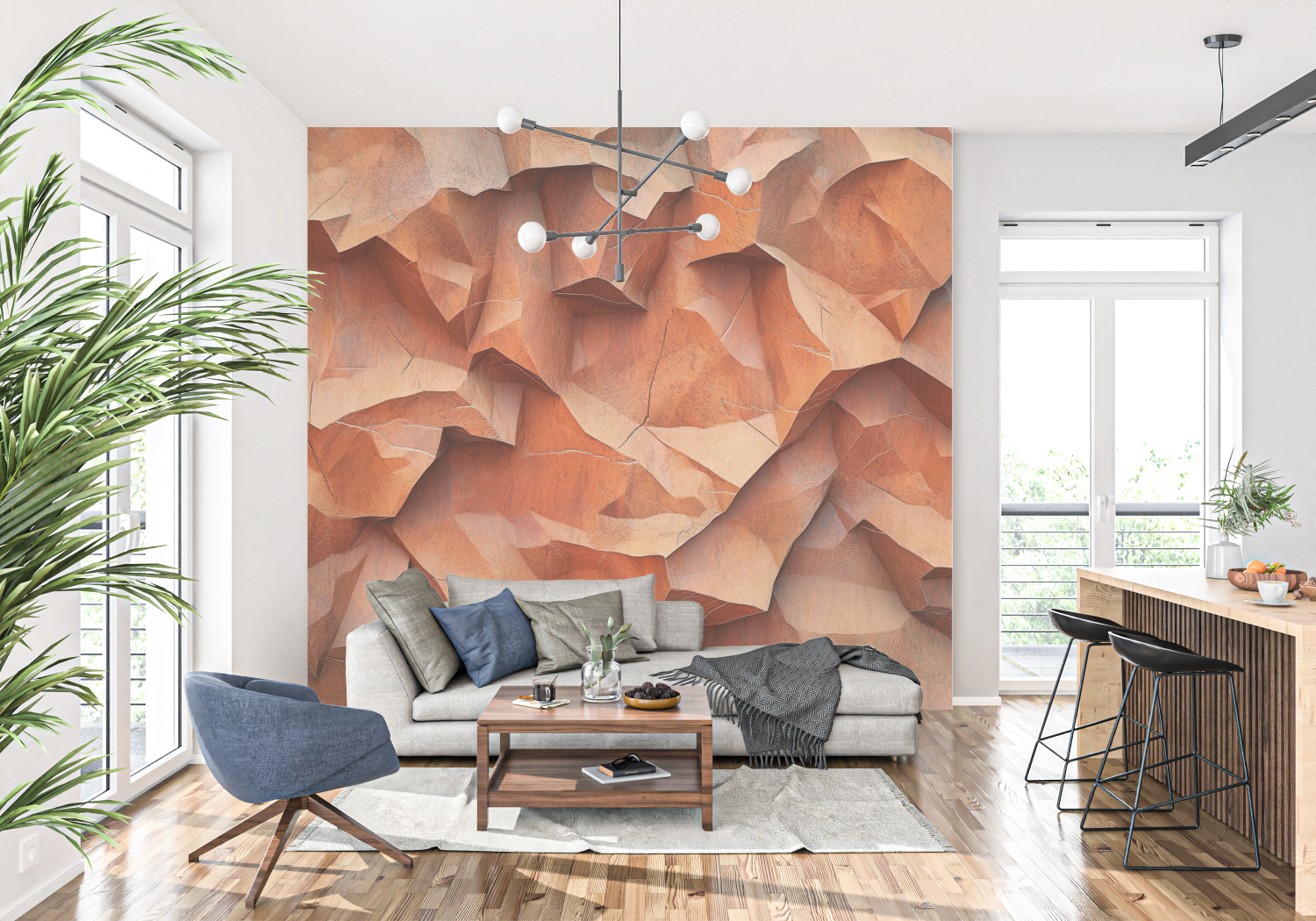 Papier peint terracotta effet pierre naturelle tapisserie