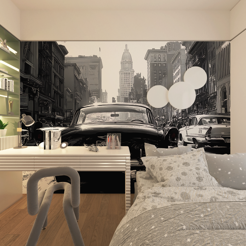 Papier peint noir et blanc voit...intage chambre adolescents