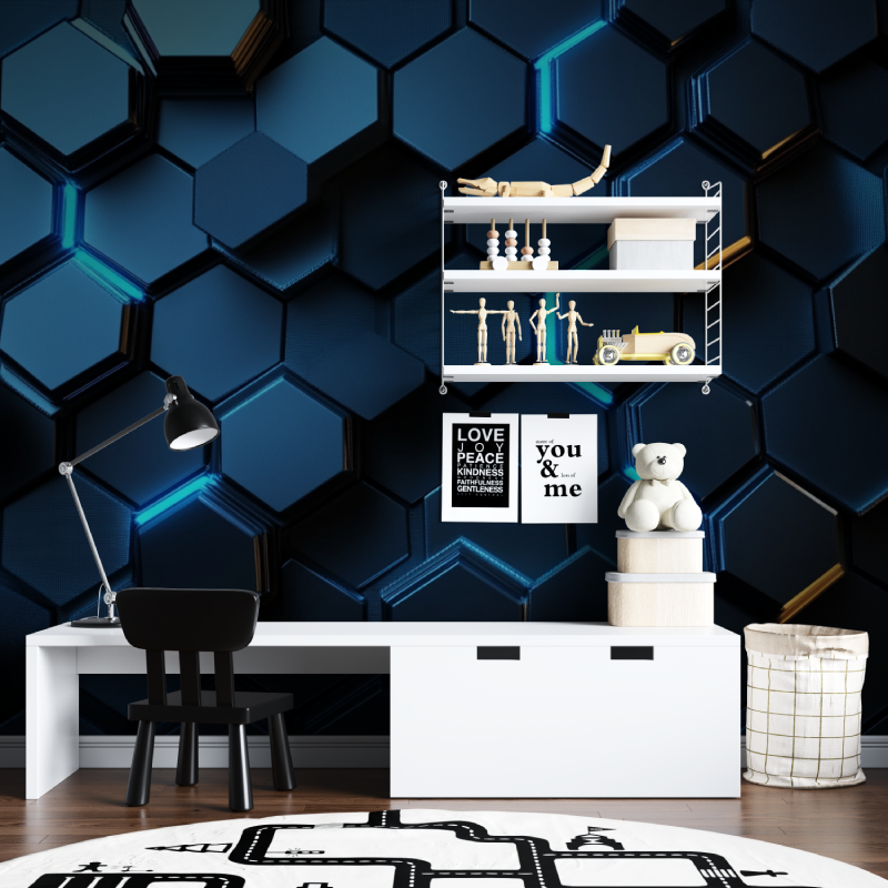 Papier peint gamer hexagones fu...es tapisserie chambre ados