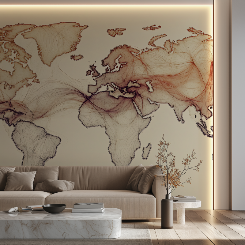 Papier peint carte du monde chambre canape neon