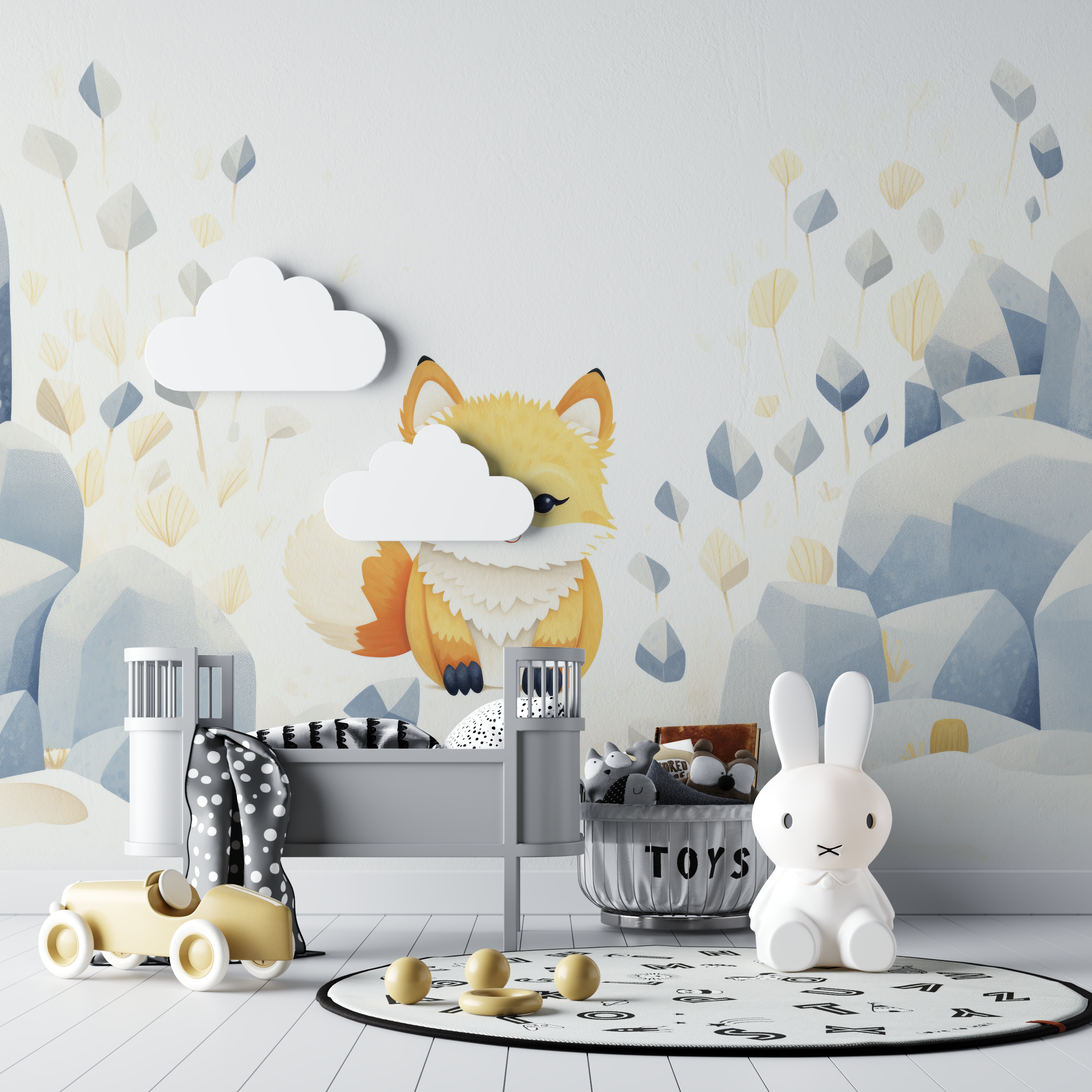 Papier peint renard mural bebe tipi