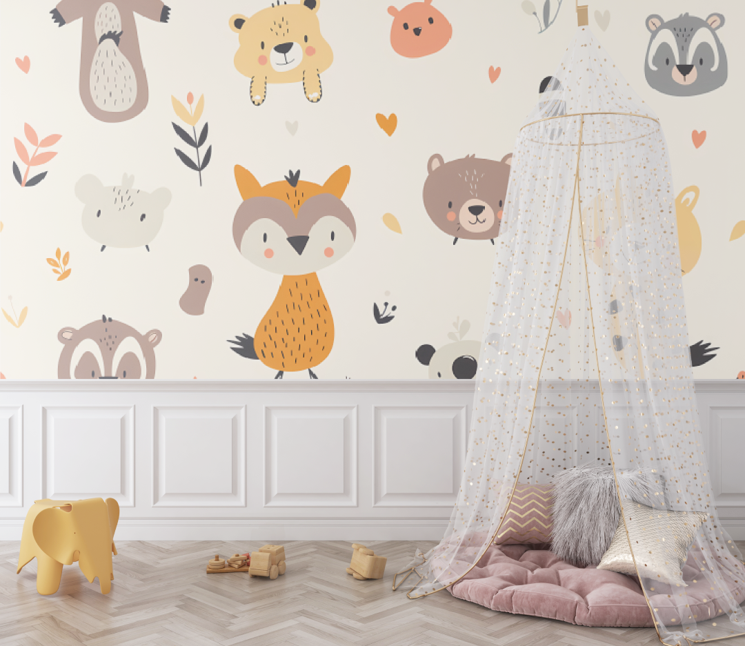 Papier peint Motifs animaux mignons - bebe