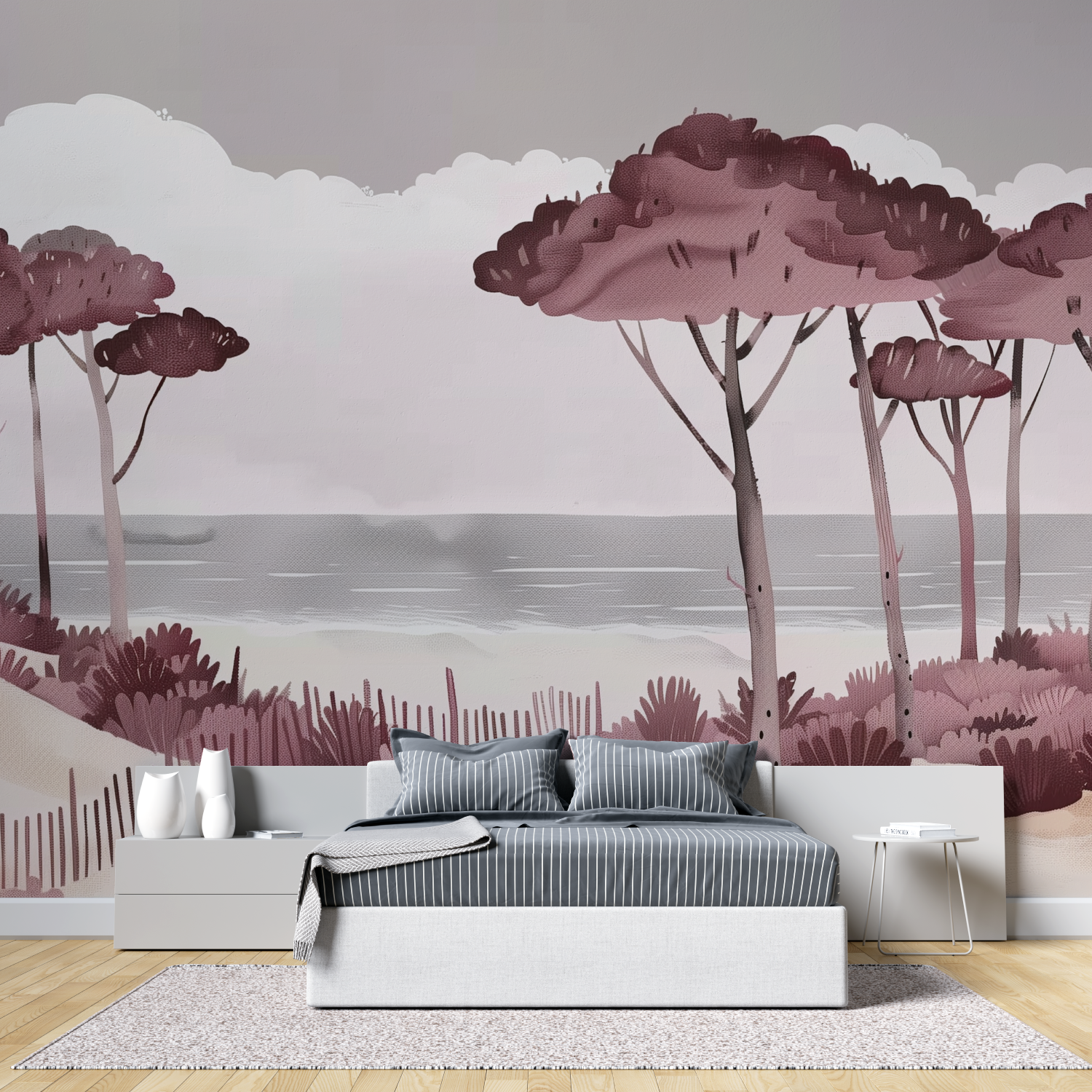 Papier peint panoramique paysage rose tete de lit