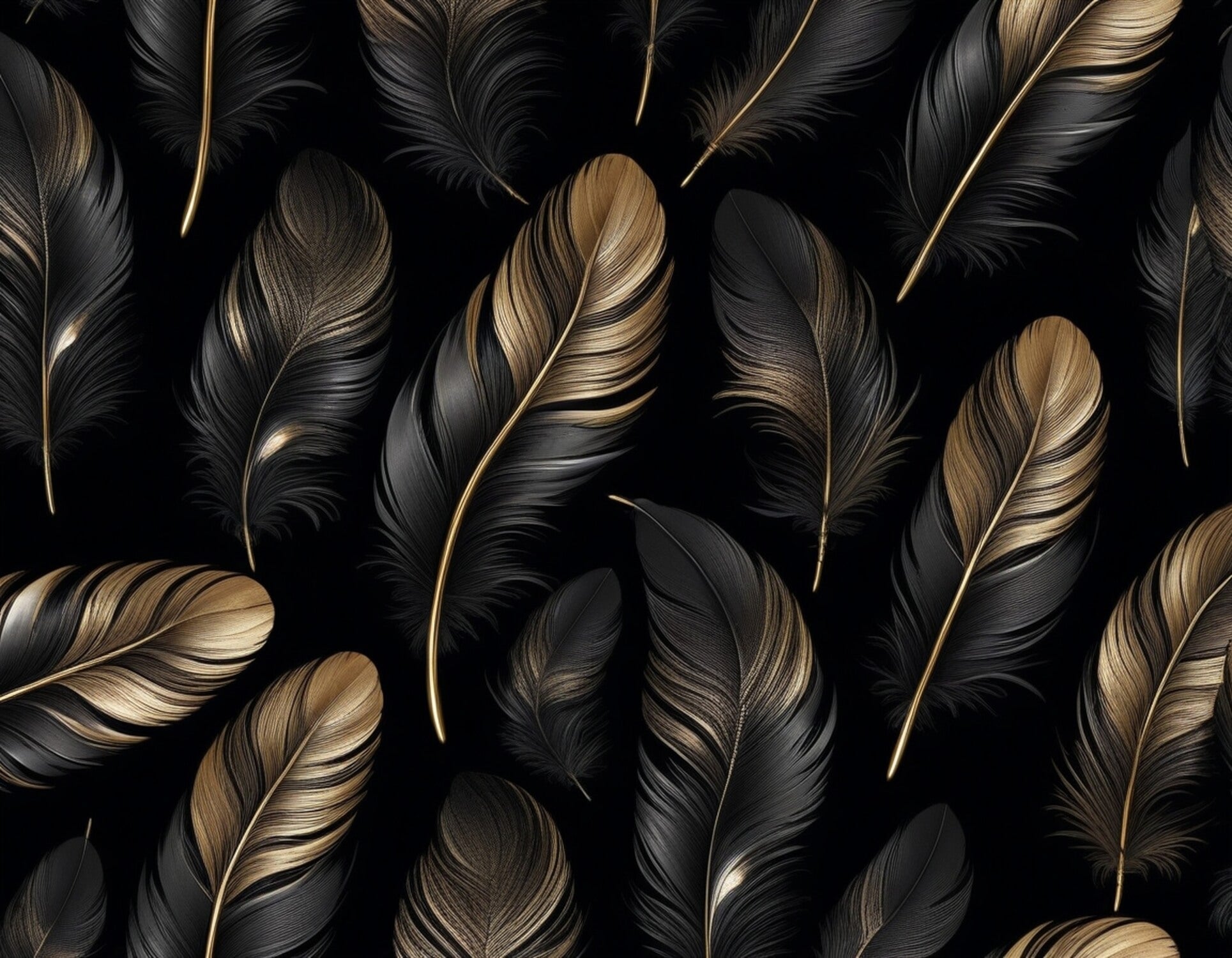 Papier Peint Motif Plume Doré